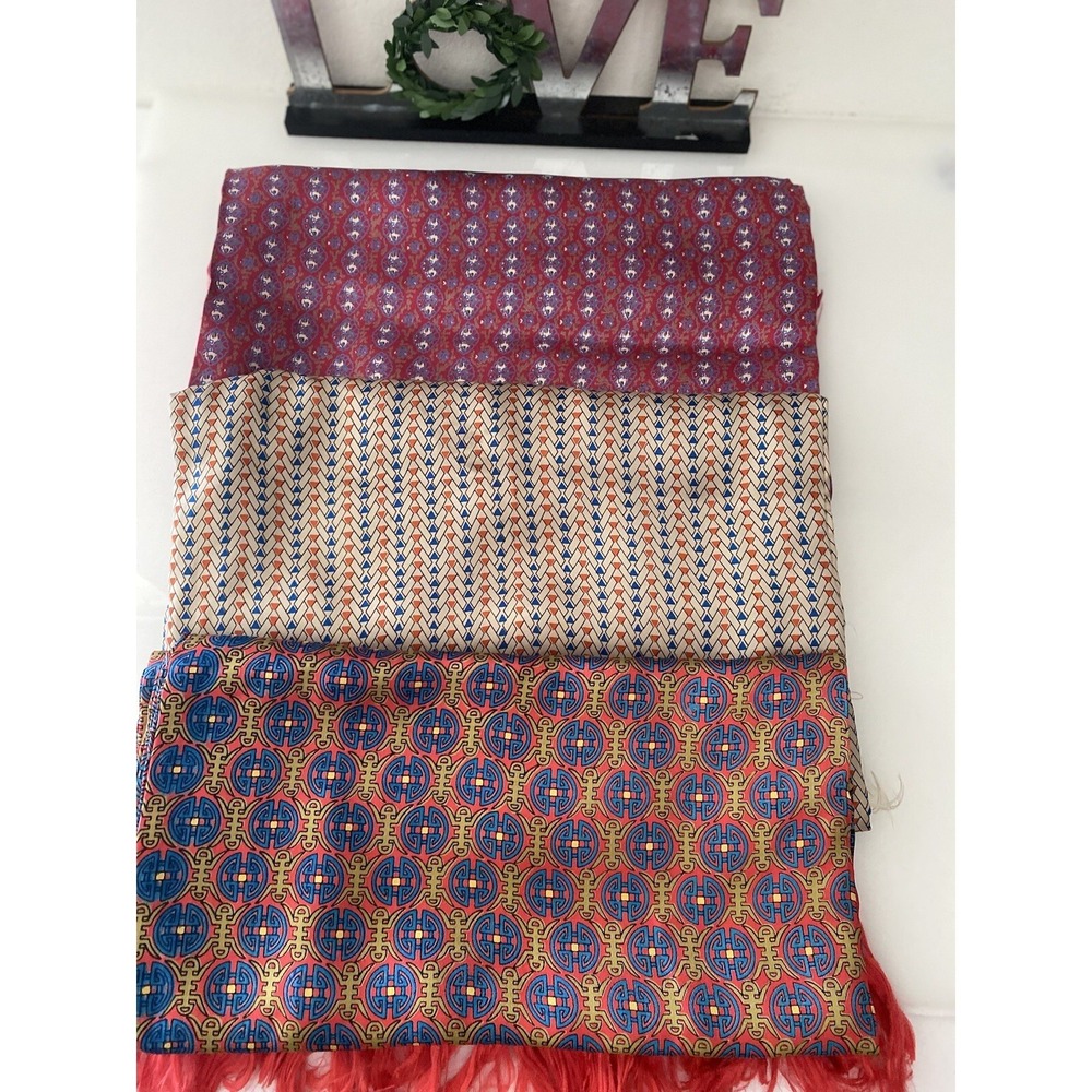 Japanese 100% Silk Fringe Vintage Red White Blue Rectangular Scarf 12"x45" NWOT - Picture 16 of 16